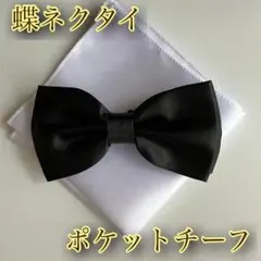蝶ネクタイ ブラック 黒 結婚式 メンズ 男 セット ポケットチーフ 2次会