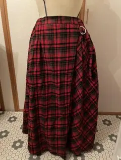 赤　黒　チェック柄　ロングスカート　　レトロ