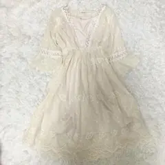 森ガール　フェアリーグランジ　花刺繍レースワンピース　インナー付き　2点セット