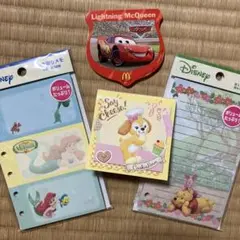 未使用 ディズニー メモ帳 4点セット アリエル プーさん カーズ クッキーアン