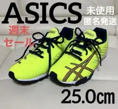 特別割引 新品未使用 アシックス スニーカー メンズ 蛍光イエロー 25㎝ 靴紐