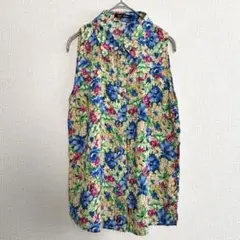 新品　未使用　LAZYDAISY ノースリーブ　ブラウス　花柄　M トップス　青
