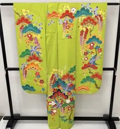 紅型振袖 可愛い鳥 松に梅 染め 正絹 着付け i-3264
