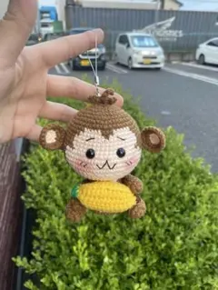 サルのキーホルダー、あみぐるみ。