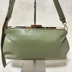 がま口 ショルダーバッグ レザー ダスティグリーン 2way
