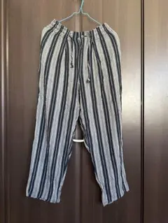 【値下げ】ストライプ ワイドパンツ 前開き　イージーパンツ　ボトム　楊柳