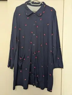 ネイビー 小花柄 シャツワンピースとパンツセット