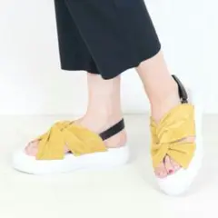 エーエムビー Amb スウェード リボン 厚底 サンダル イエロー 39