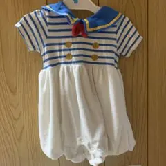 ドナルド　ダッグ　セーラー襟ストライプロンパース 80cm