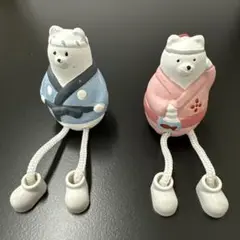クマの陶器製置物 青とピンク(ナチュラルキッチン)