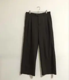 GU ワイドパンツ　濃茶　薄手　ウエストゴム　b618