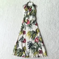シルク100 ホルターネック リゾート ロング ワンピース 沖縄 旅行 美品