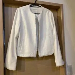 ホワイト　ツイードジャケットL