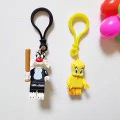 【2個セット】 トゥイーティー&シルベスターキーホルダー レゴ互換 ミニフィグ