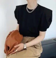 クルーネックパフスリーブコットンTシャツ arSelects