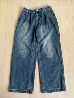 ダークブルーデニム ワイドレッグパンツ