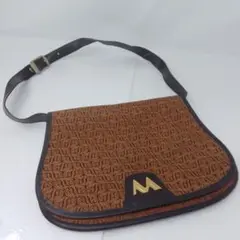 レトロ調　ブラウン キャンバス ショルダーバッグ