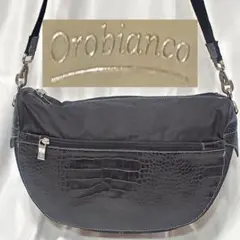 Orobianco ショルダーバッグ クロコ型押レザー ブラック & レッド
