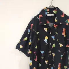 【1点物】シャツ 柄シャツ 半袖 総柄 カクテル ラグラン袖 レーヨン 極美品