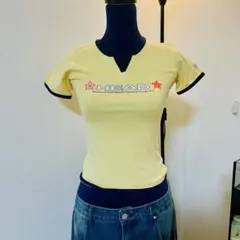 最終値下げ‼️y2k 00's 平成ギャル HEAD イエロー Vネック Tシャツ