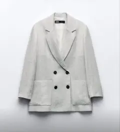 ZARA リネンブレンドクリーズエフェクト ブレザー グレー　XS
