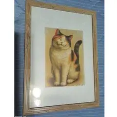 猫の版画 木製フレーム付き
