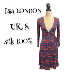 t0101【イッサロンドン】美品 総柄 ラップワンピース シルクドレス ベルト