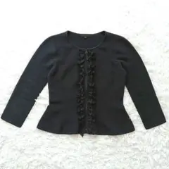 TO BE CHIC フリル レース ジップカーディガン M ネイビー
