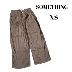 【サムシング】リネン混 ワイドパンツ (XS) 薄手 麻混 小さめ ブラウン系