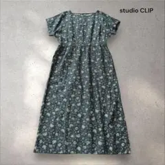 studio CLIP 花柄 マルシェワンピース ネイビー フリーサイズ 半袖