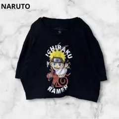 NARUTO ナルト 一楽ラーメン ショート丈リメイク　tシャツ　半袖　黒