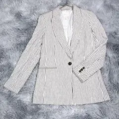 H&M【34】テーラードジャケット　ストライプ　ホワイト　小さいサイズ