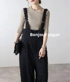 Bonjour sagan ドットジャガードハイウエストサロペット