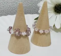 ビーズリング　2点セット　花　フラワー　紫　クリア
