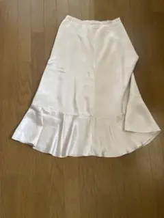 LANVIN アイボリー サテン 切替フレアスカート　M