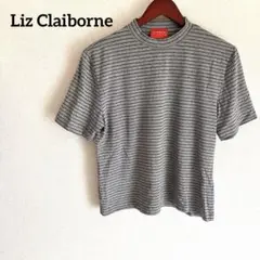 Liz Claiborne ボーダー 半袖Tシャツ グレー 柔らかい着心地
