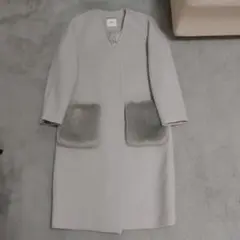 TONAL 2way ノーカラー Vネック ファー ロングコート ウール未使用