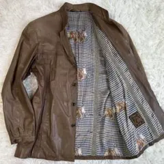【美品】ジリー 本革 レザージャケット 裏地シルク100 ホース柄 馬 ブラウン