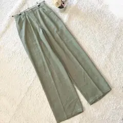 オリーブグリーン ワイドパンツ W66 ポリレーヨン麻parallel turn