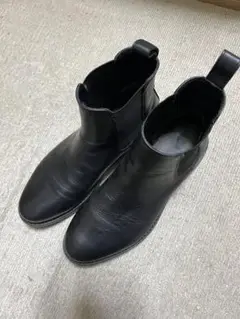 GU リアルレザーサイドゴアブーツ 黒 レザー サイドゴアブーツ 26cm
