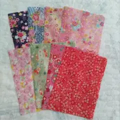 二越ちりめん　生地　8種類8枚セット　金彩　花柄　はぎれ　ハンドメイド
