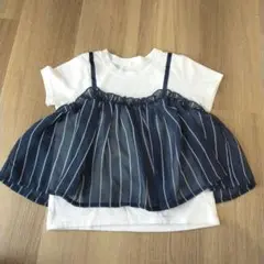 ストライプ柄フリル付き半袖シャツ 120cm