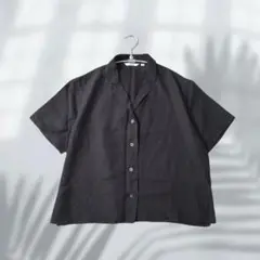 ユニクロ UNIQLO 半袖リネンブレンドオープンカラーシャツ 麻レーヨン M