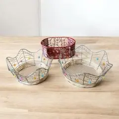 かわいい ワイヤーバスケット カラフルビーズ付き かご 小物入れ 3個セット