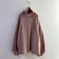 4025 【MEVIUS】ニットプルオーバー　ハイネック　ピンク　Ｍ　ケーブル