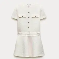 【新品 】2024 ZARA ザラ　ミニツイードワンピース ホワイト 白　S