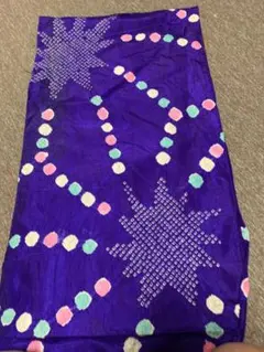 正絹　約34×130 鮮やかな青紫にカラフルな絞り