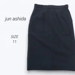 a2242▶ジュンアシダ　スカート　ミモレ丈【11】ブラック　毛混　ビジネス
