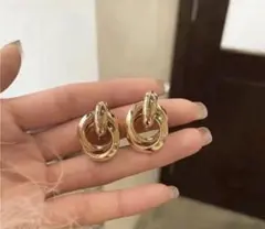 111ラスト1！ゴールド　ダブルリングピアス ステンレス　18金コート