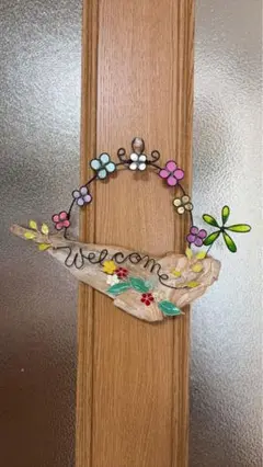 ワイヤークラフト。ディップアート。流木とワイヤーのかわいいWelcomeボード